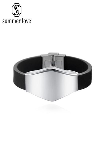 

dog tag silicone bracelet stainless steel mens bracelet personalized diy custom engravable name bangle gift blank adjustable brace4615715, Golden;silver