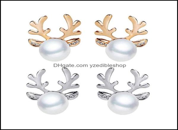 

stud earrings jewelry luxury pearl antlers christmas reindeer elk animal rhinestone crystal sier for women girls fashion drop deli1344853, Golden;silver