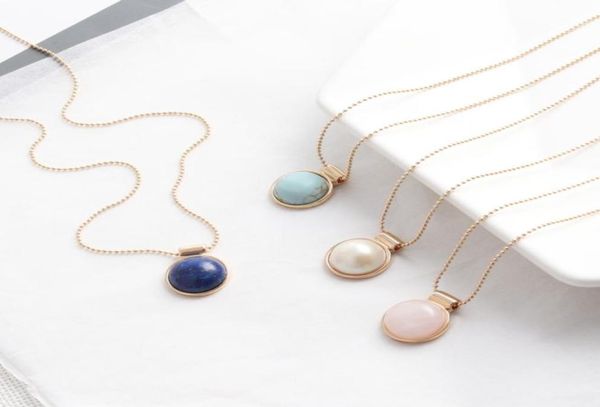 

natural 16cm round pearl agate pendant necklace gold plated ball chain necklaces3031511, Silver