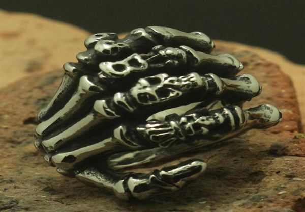

men boy cool 316l stainless steel skull fingers ring rock party band biker good gift273e9145506, Golden;silver
