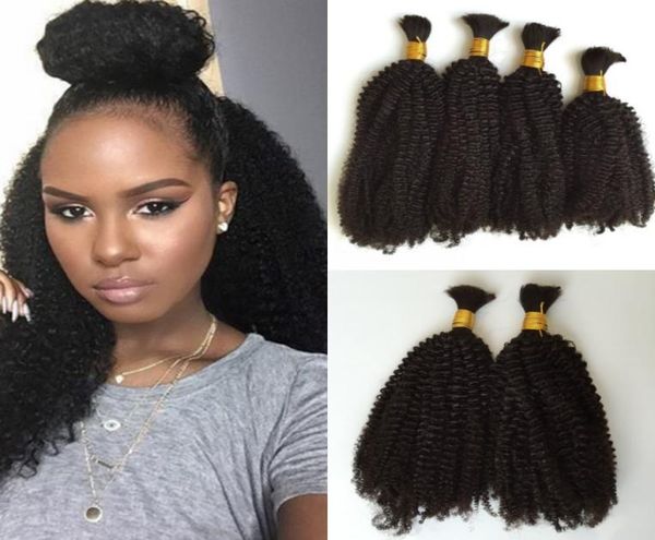 

100 mongolian natural no attachment bulk hair wavy hair bulk 100glot natural color 826inch kinky curly hair5715308, Black