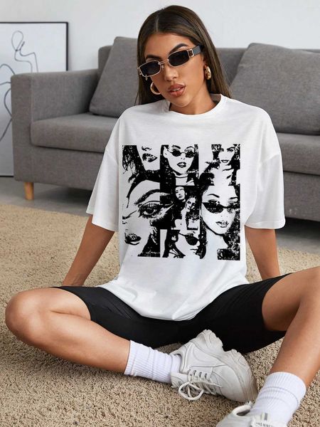 

women's fashion t-shirt figure graphic shoulder oversized, White