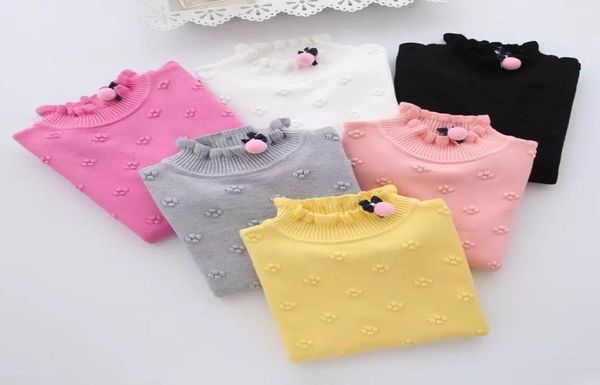 

girls knitting sweater kids ruffle collar knitted pullover children stereo flower long sleeve jumper a43187456008, Blue