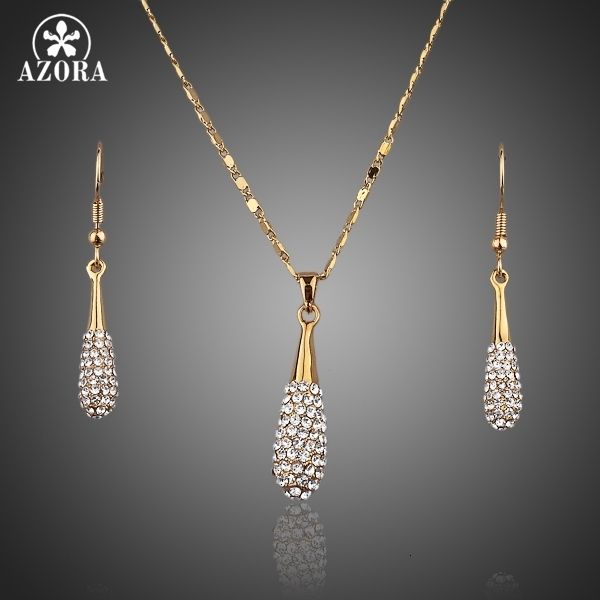 

wedding jewelry sets azora gold color stellux austrian crystal water drop earring and pendant necklace set tg0022 230717, Slivery;golden