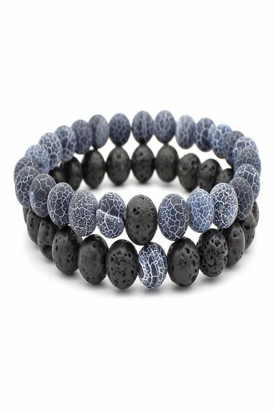

8mm natural stone healing beads couple bracelet set for women mens lava rock agate tiger eye essential oil diffuser charm bangle d3193272, Black