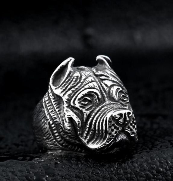 

men039s vintage stainless steel ring viking pitbull bulldog gothic pug dog head totem amulet punk animal jewellery for men boys6399774, Silver