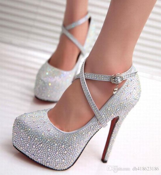 

new style sparkling crystal wedding shoes high heels bridal shoes dress shoes detachable shoelace qdx098288497, Black