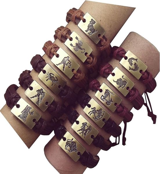 

twelve constellations leather bracelets leather wrap bracelets zodiac leather bracelet for men k25765210400, Golden;silver