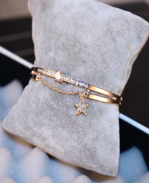 

gorgeous intertwined crystal stars rose gold bracelet korean version of the simple personality sweet jewelry bracelet bracelet fem9736112, Black