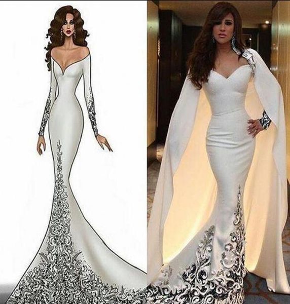 

dubai arabic style off shoulder evening dresses with wrap appliques long sleeves prom party gowns dresses 6279420, Black