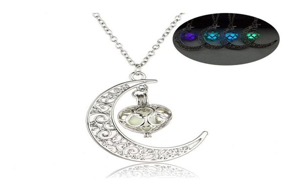 

pendant necklaces glow in the dark heart moon for women men hollow crescent shape luminous beads chains fashion jewelry drop deliv9433501, Silver