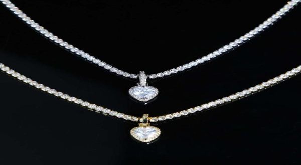 

charm 3mm cubic zirconia heart pendant necklaces women exquisite choker necklace tennis chain for lady girl wedding gift 4110cm c3727211, Golden;silver