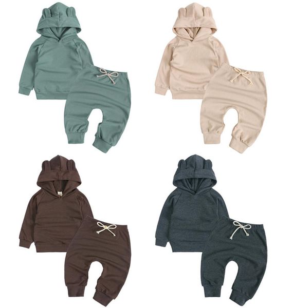 

baby clothing sets ins girl boy long sleeve cat ear hoodie sweatshirt harren trousers sweatpants 2 pieces tracksuit outfit3779521, White