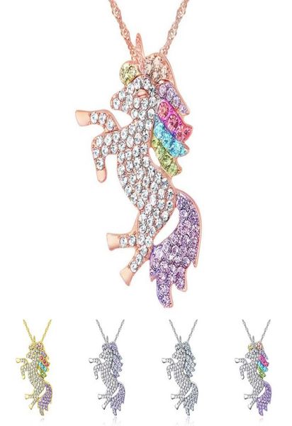 

crystal unicorn necklace silver gold diamond animal unicorn necklaces pendant women necklaces fashion jewlery will and sandy gift5154080
