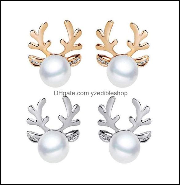 

stud earrings jewelry luxury pearl antlers christmas reindeer elk animal rhinestone crystal sier for women girls fashion drop deli2132303, Golden;silver
