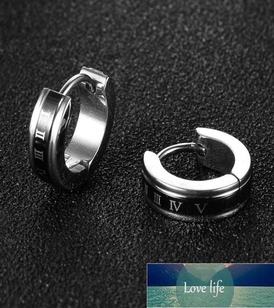 

sexemara cool stainless steel round stud earrings for womenmen roman numerals pattern silver color black earrings4603385, Golden;silver