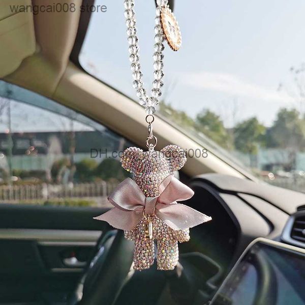 

interior decorations cartoon diamond crystal gloomy bear bow car pendant mirror hanging ornaments bling car interior decoration women access