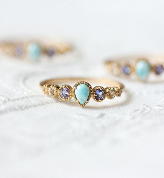 

sterling silver ring for women sea pattern larimar tanzanite white z gemstone gold plated fine jewelry lmri144 cluster rings6309812, Golden;silver