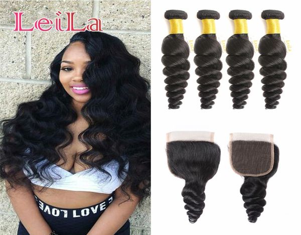 

peruvian 5pieceslot virgin hair bundles with lace closure loose wave 100 human hair for your beauty9192615, Black;brown