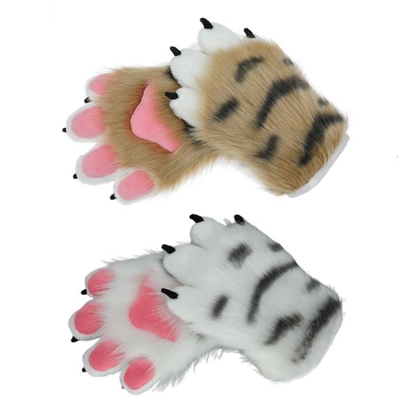 

five fingers gloves women winter gloves cartoon tiger paw shape warm thicken gloves knit mittens furry cuff gloves for girlfriend presents 2, Blue;gray