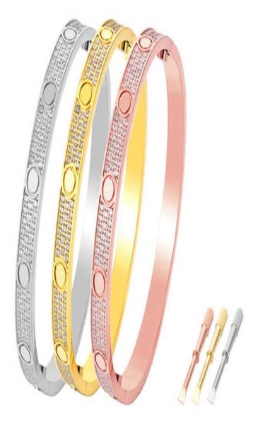 

designer jewelry diamond bracelet gold bangle for women men three rows and two rows stone stainless steel luxury wedding gift love5574182, Black