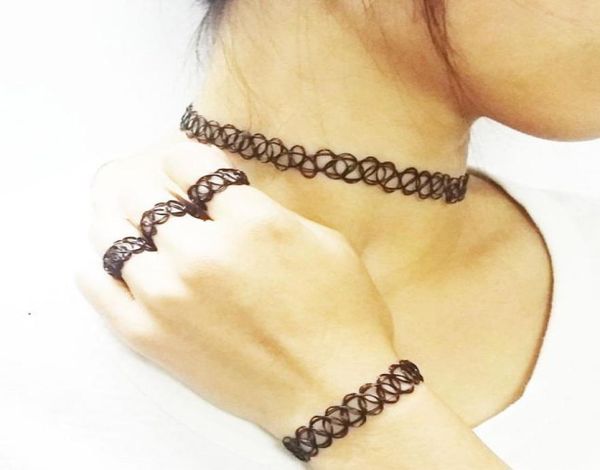 

collares vintage stretch tattoo choker necklace punk retro gothic elastic pendants necklaces bracelet ring for women christmas gif6933759, Golden;silver