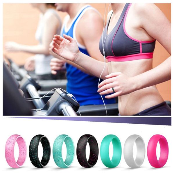 

women wedding silicone band rings solid color shiny flexible comfortable sports finger ring for ladies engagement fashion jewelr1526341, Silver