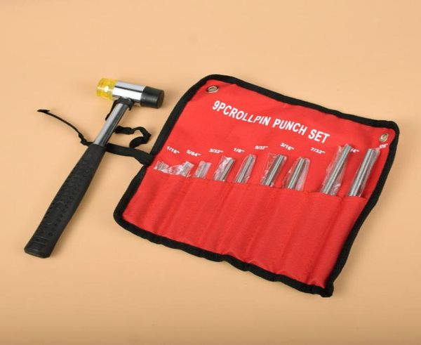 

tactical 9pcs roll professional roll pin punch set double faced soft rubber mallet hammer combo gun catch roll up case tool kit2463298
