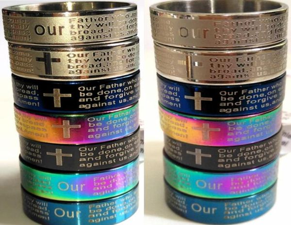 

bulk lots 100pcs whole religious jesus mix ring color mix lord039s prayer stainless steel rings faith popular men women jew2130316, Silver
