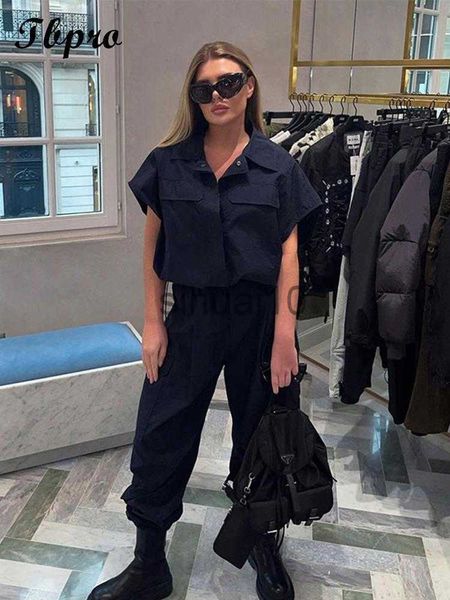 

women's two piece pants fashion solid short sleeve shirt set women vintage drawstring overall pants 2 pieces set 2023 spring chic femal, White