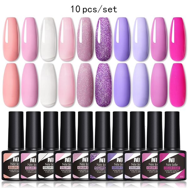 

nail gel 10pcs polish set glitter semi permanent soak off uv led hybrid varnishes base coat art kits pinta 230715, Red;pink