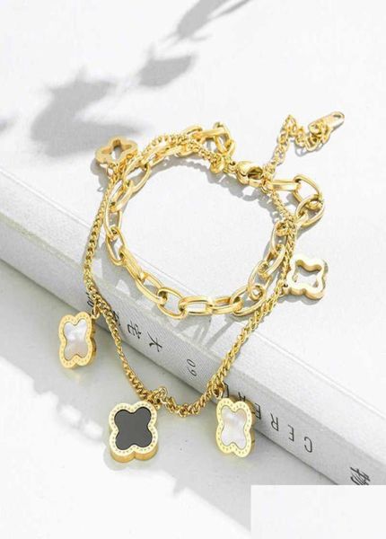 

charm bracelets classic design four leaf clover stainless steel bracelet lucky women gift jewelry drop delivery dhe1f5278053, Golden;silver