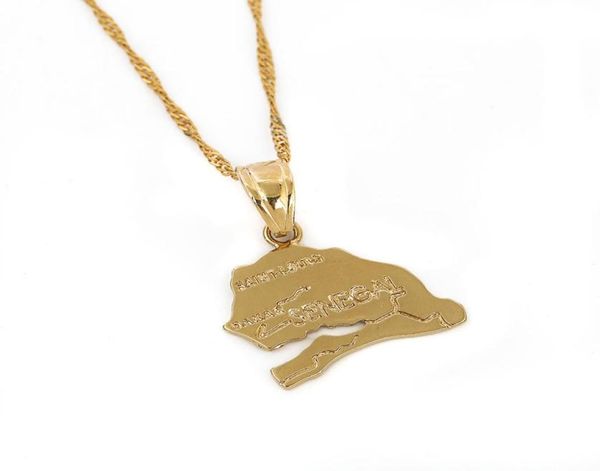

the republic of senegal map pendant necklaces afrika women girl 24k gold color jewelry african5769668, Silver