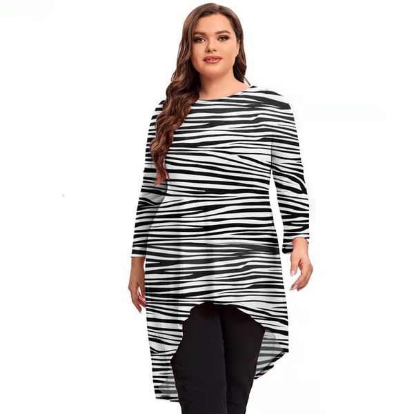 

women's plus size t-shirt plus size long sleeve casual zebra print blouse long loose spring autumn tunic large size clothing t shirt 4x, Black