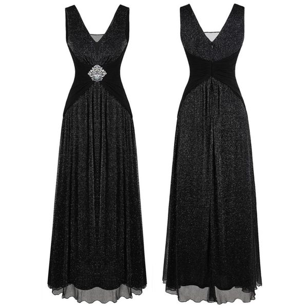 

angelfashions women039s v neck pleated beading evening dress long a line formal party gown black 4861989059, Black;red