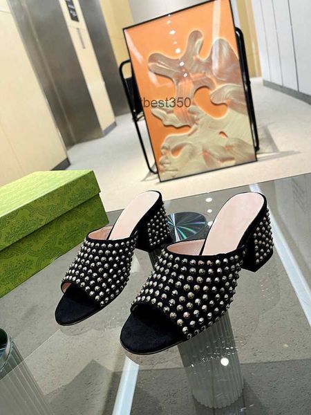 

ggly summer sandals round head exposed thick high heel slippers luxury rhinestone party fashion women's shoes, Black