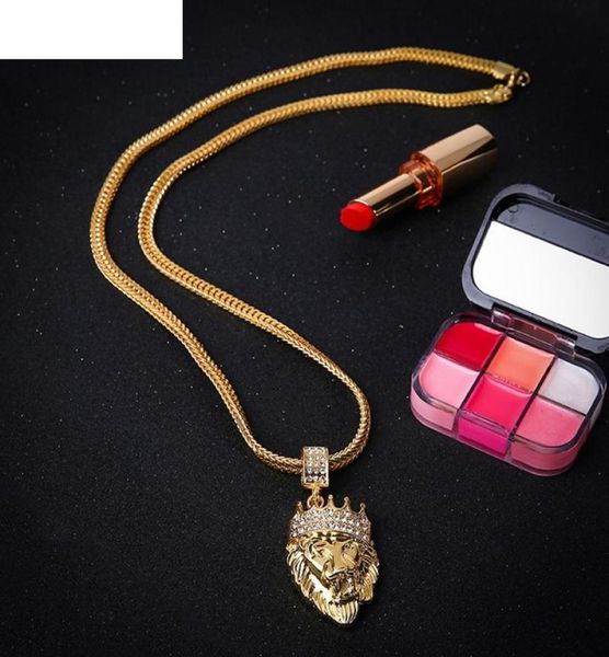 

pendant necklaces otoky mens full iced out rhinestone lion tag cuban chain hip hop necklace drop jan243701375, Silver