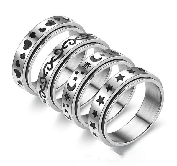 

rotatable stainless steel spinner ring for women mens fidget band rings moon star celtic stress relieving wide wedding anxiety8463653, Silver