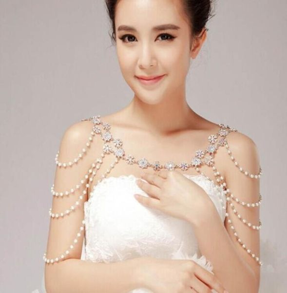 

body jewerly beaded wedding accessory necklace jewelry ribbon chain shoulder wedding bridal princess crystal rhinestone body jewer1555979, White
