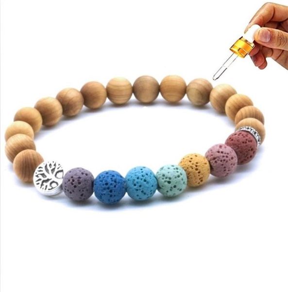 

wooden beads tree of life 7 chakras strand bracelet lava stone essential oil diffuser bracelets buddha energy yoga women men jewel1140378, Black