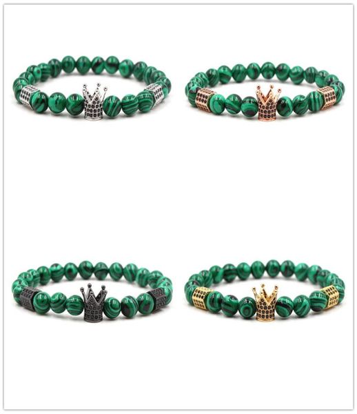 

4 colors 10mm zircon crown charms green peacock stone beads bracelet silver gold rose gold yoga pulseira feminina buddha jewelry9250890, Black