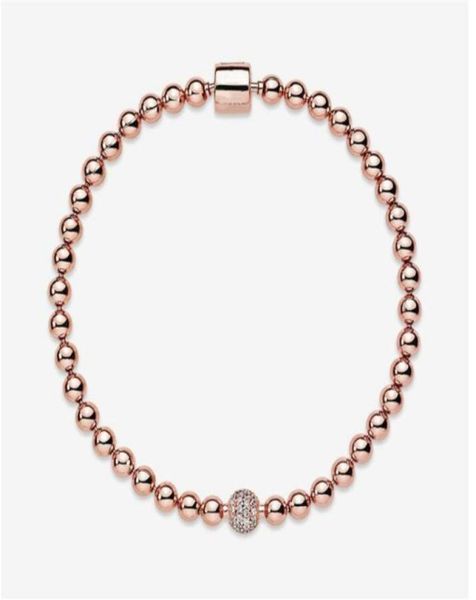 

beautiful women's beads pave 18k rose bracelet summer jewelry for 925 sterling silver hand chain beaded bracelets with original box618, Golden;silver