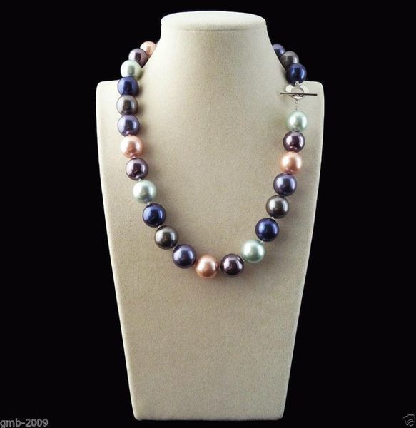 

rare huge mix colors 14mm south sea shell imitation pearl heart clasp necklace 18quot y01242005523, Golden;silver
