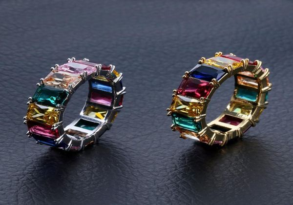 

mens hip hop iced out rings jewelry 2018 new fashion gold rainbow ring colorful diamond ring9376445, Silver