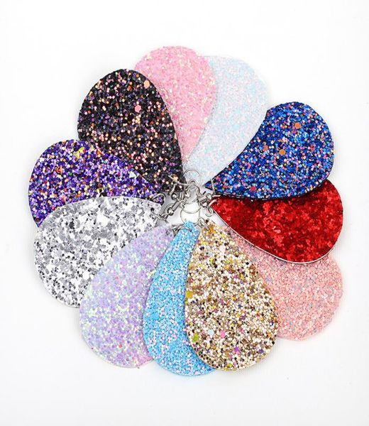 

10 colors sequin pu leather drop earrings bling teardrop shape dangle chandelier ear rings for ladies women luxury designer jewe2178236, Silver