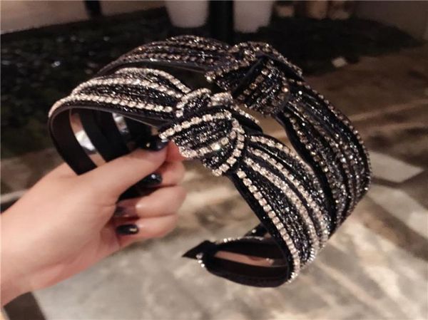 

luxury rhinestone party hair bands fashion simple style girl headbands designer cross women hairband for night club4561644, Silver