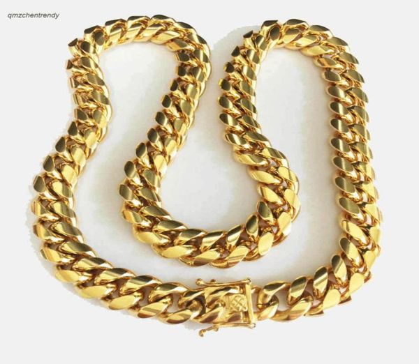 

hip hop 14mm stainless steel curb cuban chain necklace boys mens fashion chain dragon clasp link jewelry4305540, Silver