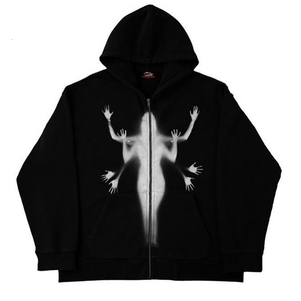 

men's hoodies sweatshirts oversize y2k hoodie zipup sweatshirt angel printing jacket loose long sleeve pockets streetwear hip hop fashi, Black