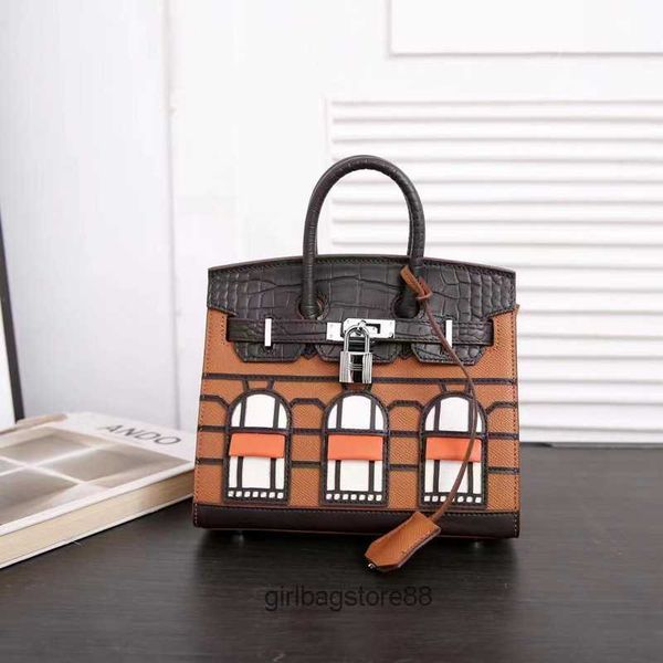 

classic birkinn designer h ermes bag bags totes lady h family palm house burkin 2023 print with crocodile skin color small house fashion por