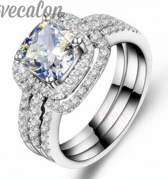 

vecalon fashion ring cushion cut 3ct cz diamond 3in1 wedding band ring set for women 10kt white gold filled engagement ring6522830, Slivery;golden